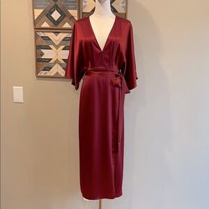 Babaton Aritzia Stanley Satin Faux Wrap Dress Ruby Red 2